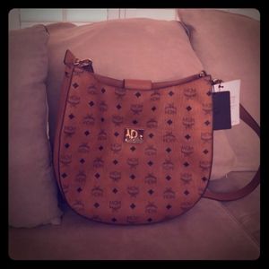 MCM Medium Patricia Visetos Cognac Hobo Bag